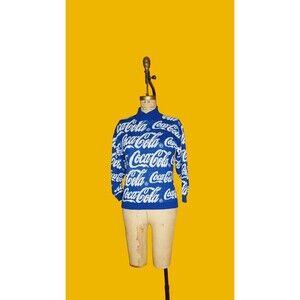 1980s Novelty COCA-COLA KNIT Stretchy High Collar Novelty Pullover Sweater. S-M